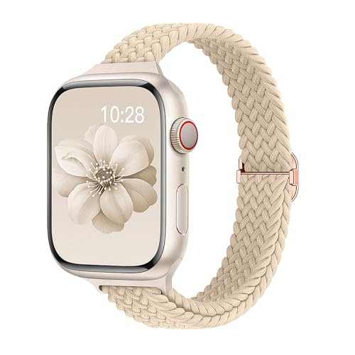 Image of Slim Braided Bands for Apple Watch Band 40mm 41mm 42mm 38mm 46mm 44mm 45mm 49mm Women,Stretchy Solo Loop Nylon Elastic Thin Narrow Skinny Strap for iWatch Ultra 3 SE 3 Series 11 10 9 8 7 6 5 4 3 2 1