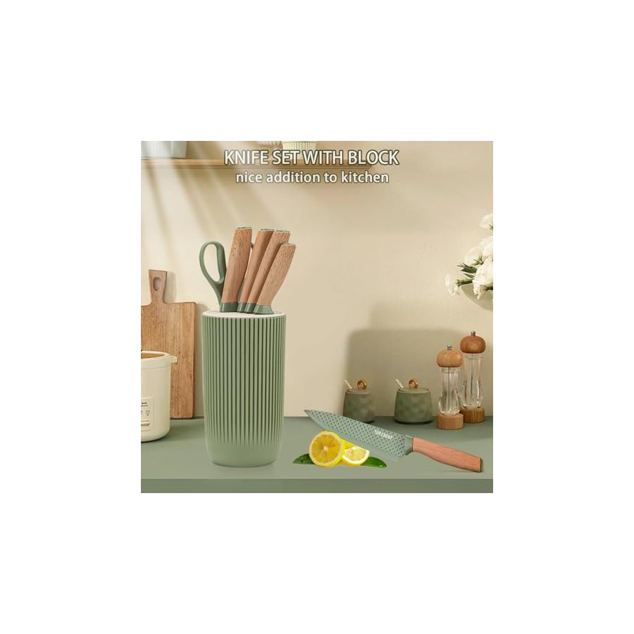 Knife-Set-6-Pieces-Professional-Kitchen-Knife-Set-with-Universal-Knife-Block-Super-Sharp-Knife-Set-with-Ergonomic-Handle-Non-stick-Stainless-Steel-Knife-Block-Set-Green Knife Set, 6 Pieces Professional Kitchen Knife Set with Universal Knife Block, Super Sharp Knife Set with Ergonomic Handle Non-stick Stainless Steel Knife Block Set (Green)