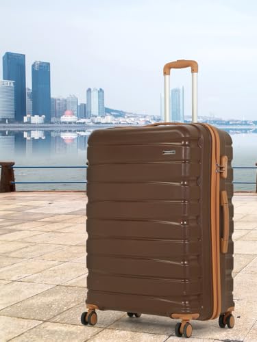 Image of Teakwood MA Trolley Bag, Hard with Zipper Closure, Adjustable Push Button & Cross Side Strap, Number Lock System 360 Degree (Brown, Set of 3)