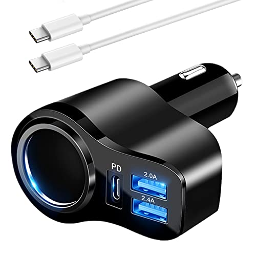 Image of 36W Car Charger Adapter, USB C PD3.0 + Dual USB A Port, 12V/24V Car Adapter, Cigarette Lighter Charger With Cable for iPhone 14/13/12/11/XS Max/XS/X, iPad, Samsung etc