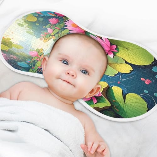 J JOYSAY Pond Lilies Blue Baby Burp Cloths for Boys Girls Large 22''x11'' Cotton 4 Layer Baby Spit Up Cloth for Infant Unisex one sizex44