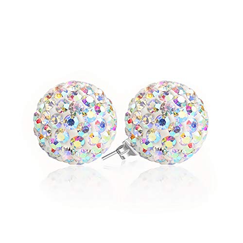 Boucles d'oreilles en argent 925 et boule de cristal 10mm pour femme éclatante