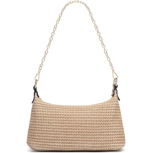 Image of CROJUYI Straw Shoulder Bag for Women Soft Small Woven Shoulder Purse Handbag,Beach Tote Straw Bag for Summer