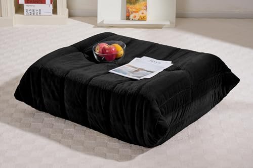 Image of Bean Bag Pouf Ottoman, Foot Stool, Foot Rest with Memory Foam Filled, Rectangle Ottoman for Living Room, Bedroom, Office (Black Plush)