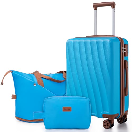 Image of Carry on Luggage Sets 22x14x9 Airline Approved Durable Travel Luggage Suitcases with Wheels,ABS Hard Case Suitcases with Spinner Wheels,(SkyBlue,3 Piece Sets(20 inch /DB /TB))