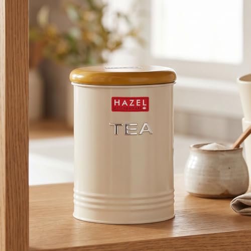 Image of HAZEL Tea Storage Container with Lid | Metal Kitchen Airtight Jar for Tea Leaves