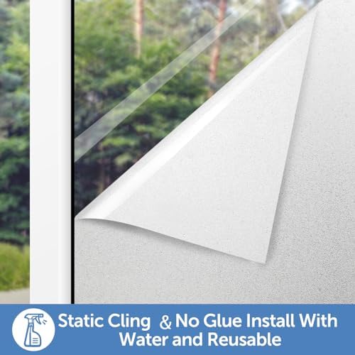 HIDBEA Frosted Window Privacy Film - Non Adhesive Static Cling glass Stickers Sun UV Blocking Heat Control Door Covering Decals for Home Office(17.5 x 78.7 Inch)