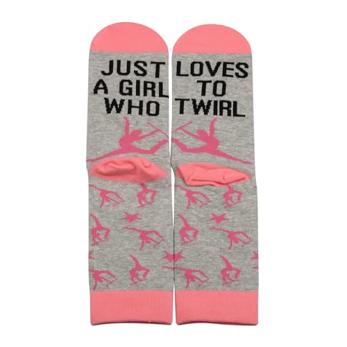Image of PXTIDY 2 Pairs Baton Twirling Socks Baton Gifts Majorette Gifts Twirling Lover Gift Just A Girl Who Loves To Twirl Socks (Cotton, TO TWIRL sock)