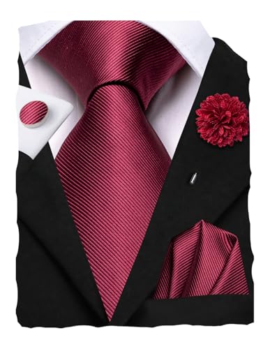 Image of Hi-Tie Men's Tie Lapel Pin Set Pocket Square Cufflinks Formal Woven Silk Tie Sets Wedding Party