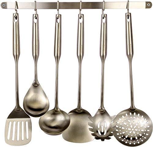 Pro Chef Kitchen Tools Utensil Holder S Hook 6 Pack Set with Hanging Rack - Organize Pots Pans Gadgets On Wall Mounted Hanger Bar Rail - Under Cabinet Shelf Coffee Mug Cup Organizer - Hold Dry Towels