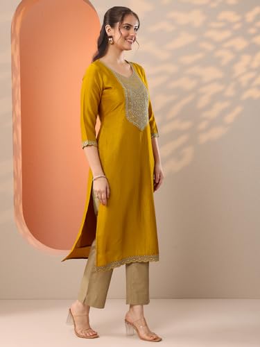 Image of Yoke Design Silk Straight Kurta Suit