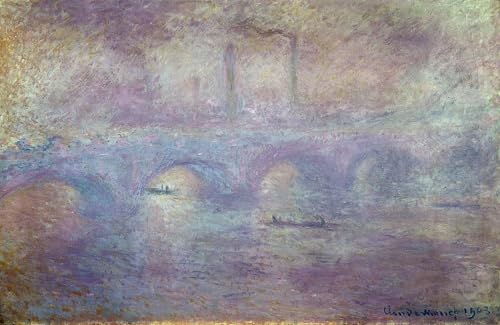 Pintura al óleo del puente de Waterloo de Monet con sutil efecto de niebla