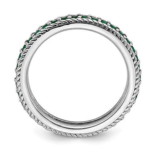 Solid 925 Sterling Silver Stackable Created Emerald Green May Gemstone Eternity Ring Band Size 6 #TOP1
