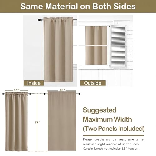 Image of Blackout Curtains for Bedroom 72 Inch Length 2 Panels Set, Thermal Insulated Curtains for Nursery Room, Rod Pocket Window Drapes for Patio French Door Front Door, 2x40Wx72L, Biscotti Beige