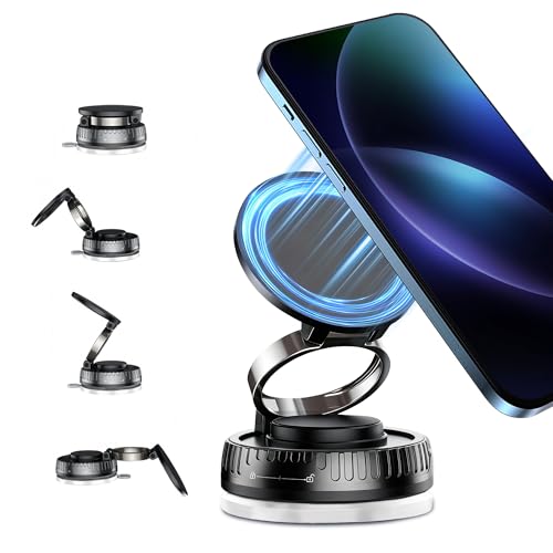 Briteroh Magnetic Car Phone Mount for MagSafe: 360° Rotatable Adjustable Holder with Suction Cup, Universal Fit for Dashboards/Windshields/Glass, Compatible with iPhone 17/16/15 Series & Android