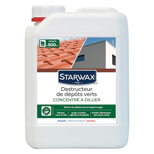 STARWAX - Destructeur de Dépôts Verts pour Toitures, Murs et Sols - Formule Concentrée à Diluer - Action Curative - Sans Rinçage - Ne Tache Pas - Efficace Dès 24h - Fabriqué en France - 2,5L