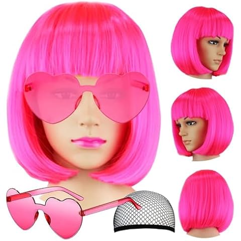 DAJOOEE Short Bob Hair Wig Set with Sunglasses Cover