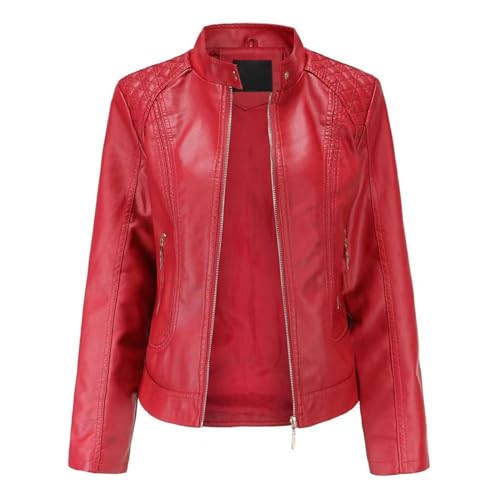 Veste femme fermeture éclair avec col motard et coupe ajustée rouge