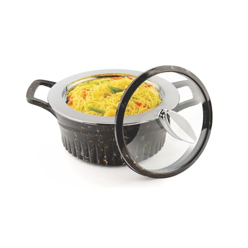 Image of SignoraWare Master Lock BPA Free Plastic Casserole | Inner Stainless Steel With Borosilicate Glass Lid | Microwave Safe | Airtight Lid | Ideal for Storing Chaptti & Curry (1.5 Ltr | Black)