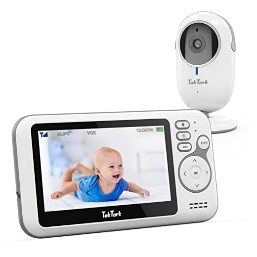 TakTark Camara Vigilancia Bebe, 4.3'' Vigilabebes con Camara, Inalámbrico Bebe Monitor con Visión Nocturna, VOX, Comunicación Bidireccional, Sensor de Temperatura, Sin Interferencias de Luz