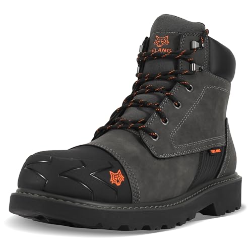 Yelang Botas de trabajo de seguridad con puntera de acero para hombre, antideslizantes, resistentes a pinchazos, 6 pulgadas, para construcción industrial, al aire libre, botas de trabajo para hombre,