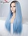 K'ryssma Ombre Blue Lace Front Wigs Long Straight Ombre Synthetic Wig with Dark Roots Heat Resistant Lace Wigs for Women 24 inch