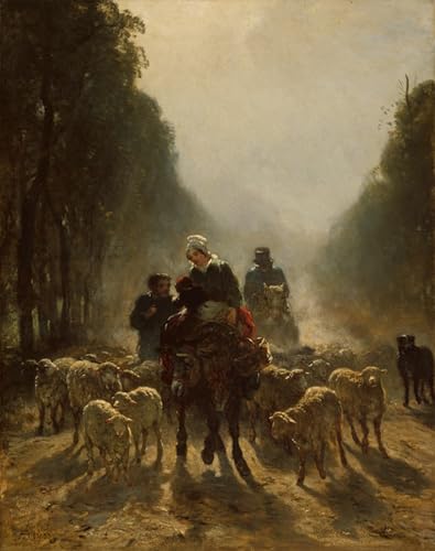 La route du marché Constant Troyon affiche tableau salon moderne sur toile 60x90cm