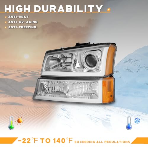 Image of WEELMOTO LED DRL Headlights For 2003-2007 Chevy Silverado 1500 /2500 /3500 /1500HD /2500HD, For 03 04 2005 2006 Chevy Avalanche 1500 /2500 Pickup, Chrome Housing Clear Lens w /Projector L+R Side