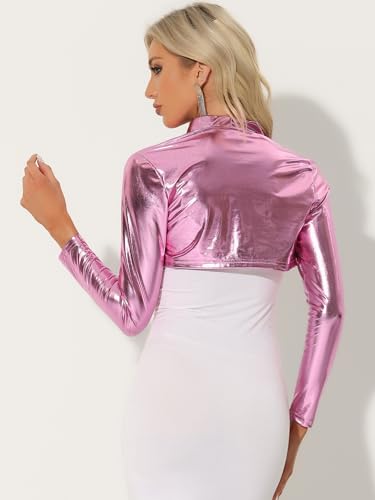 Image of Allegra K Women's Bolero Jackets Holographic Shrug Open Front Metallic Shiny Cropped Cardigan