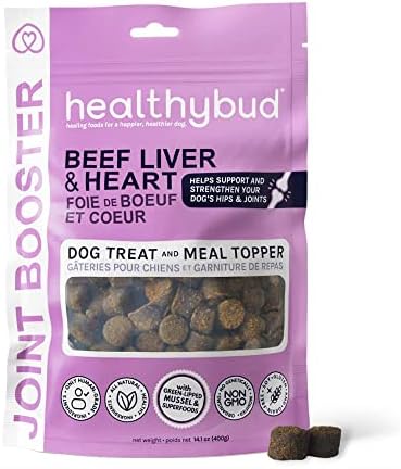 healthybud Beef Liver Treats for Dogs, Hip and Joint Dog Chews with Glucosamine for Dogs, All Natural Dog Food Topper Chews Containing Chondroitin, Hemp, Turmeric and Pumpkin (4.6 Ounces)