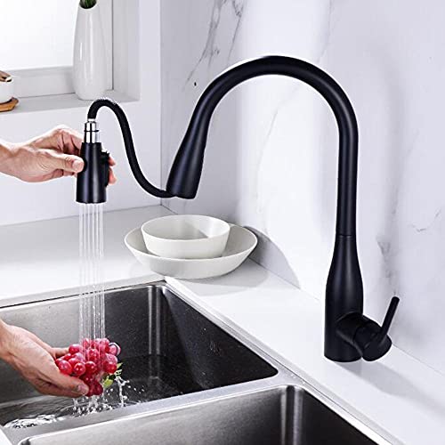 Mitigeur de cuisine en laiton laqué noir avec douchette rotative - 3