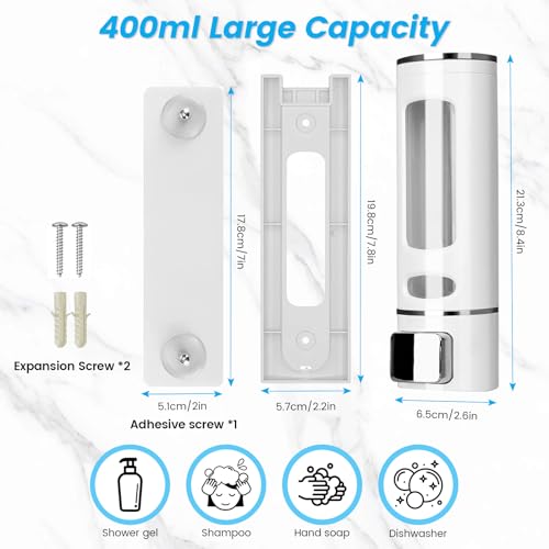 Image of Foam Hand Liquid Soap Dispenser, 400ml Bathroom Shower Dispenser Gel Container Shower Pump Dispenser and Organizer for Bathroom Kitchen Hotel, Refillable Liquid Lotion Soap Dispenser Wall Mounted