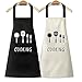 PUERHUACI Delantal Camarero,Delantals Cocina,Delantal Barbacoa,2 Piezas Delantales Impermeables,Delantales con Bolsillo Chefs Cocina para Cocinar/Hornear,Negro,Blanco