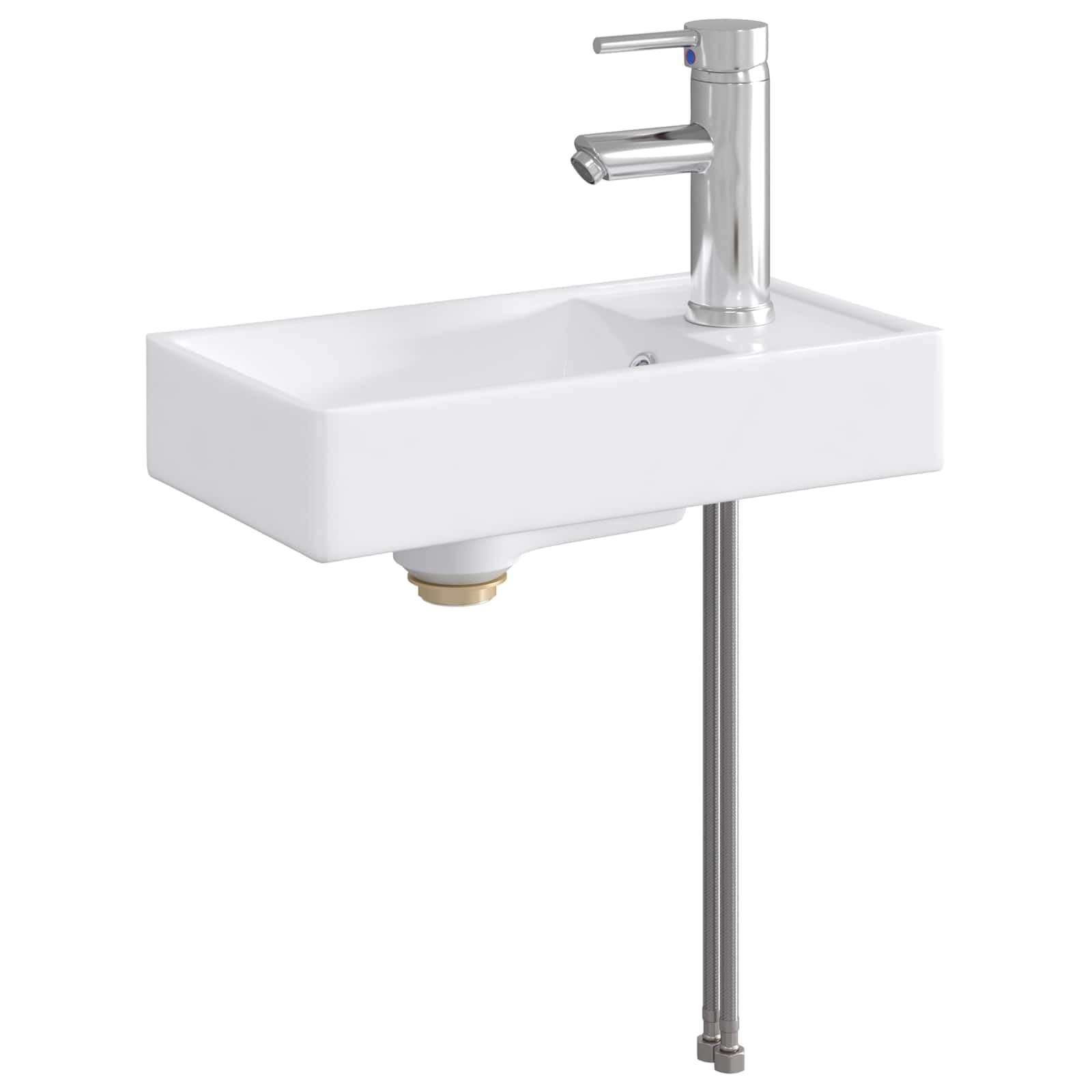 Waschbecken Badezimmer Chrom 40,5 x 22,5 x 11,5 cm Metall Waschtisch mit Wasserhahn und Ablaufgarnitur, kleines Handwaschbecken für Gäste-WC und Moderne Bäder