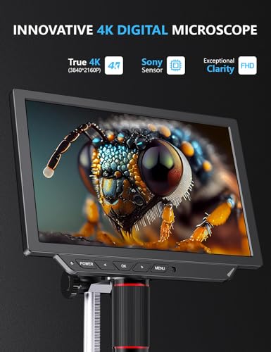Image of 4K Digital Microscope - 2000X Magnification, 8 inch Coin Microscope with 52MP Camera Sensor, Microscope for Adults for Soldering, Full Coin Observation, 64GB TF Card & Coin Guidebook Included
