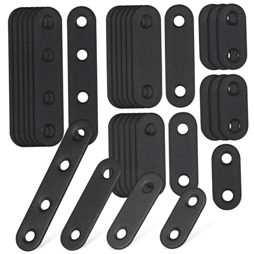 Housoutil 32 Pcs Side Slotted Straight Stainless Steel Corner Brackets Black Joining Metal Plate for Repair