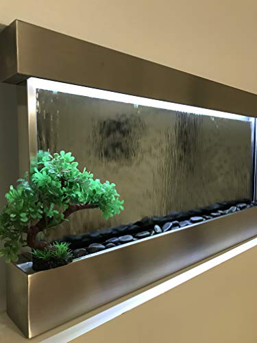 Wall Hanging Waterfall XL 47” Wide x 24” Tall Wall Fountain St. Steel Frame, Color Lights, Remote ctrl