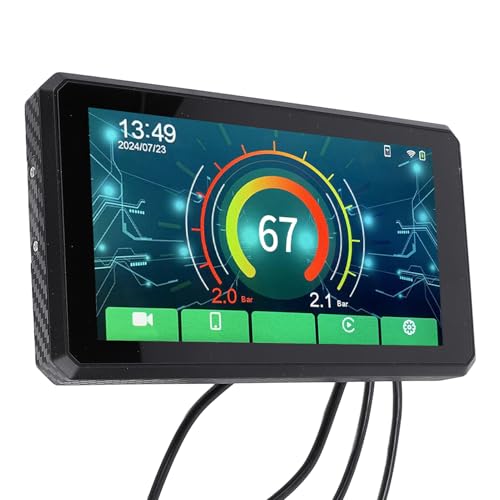 Wisoqu Motorcycle Bike Navigator, 5.5 Inch HD Touchscreen DVR System, Real Time Tire Pressure Monitoring, IDE Angle Front and Rear Camera, Navigation Functionality with Screen Mirroring