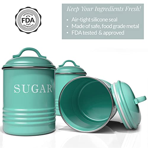 Barnyard Designs Canister Sets for Kitchen Counter, Vintage Kitchen Canisters, Country Rustic Farmhouse Decor Coffee Tea Sugar Container Set, Metal (Turquoise)