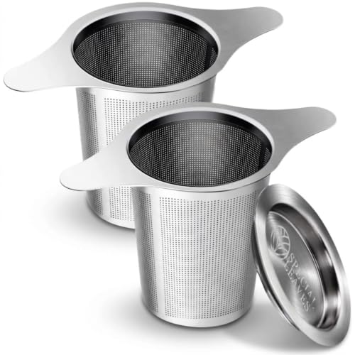 Special Leaves Teesieb für Losen Tee - 2 Stück - Hochwertiger Edelstahl Teefilter mit Griff und Tropfschale - Feines Sieb für Tassen und Kannen - Saubere Zubereitung und Optimale Filtration