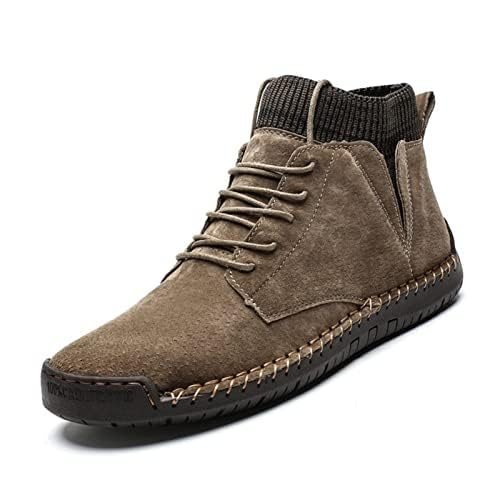 Men's Vintage Hand Stitched Lace-Up Mid Loafers,Lace-up Chukka Dress Boot Motorcycle Walking Boots,Casual Leather Ankle Boots2