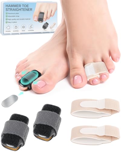 BLATOWN 2 Pcs Hammer Toe Straightener with Aluminum Plate Support and 2 Pcs Adjustable Broken Toe Splints Support Wraps for Women & Men Hammer Toe Corrector Relief for Hammer Curled Bent Broken Support (Medium)