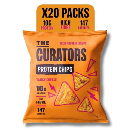 THE CURATORS Protein Chips Tangy Cheese 35g (20 Packs) 10g Protein High Fibre 147 Calories Gluten Free Veggie (20x35g) Lentil Crisps