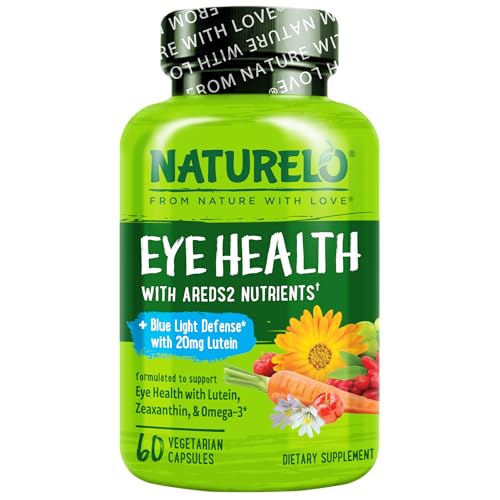 NATURELO Eye Vitamins - AREDS 2 Formula Nutrients with Lutein Zeaxanthin Vitamin C E Zinc Plus DHA - Supplement for Dry Eyes Healthy Vision Eye Support - 60 Vegan Capsules