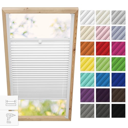 Estika Dachfenster plissee mit Bohren nach maß - 23 Stofffarben, 3 Profilfarben, Breite, 30-120 cm, Höhe 50-149 cm - Dachfenster Rollo, Fensterrollo innen, Fenster plissee