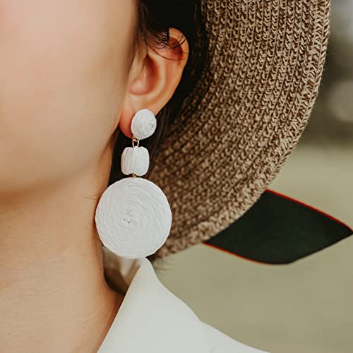 Statement Raffia Boho Round Dangle Ball Earrings - Cute Handmade Summer Bohemian Dangling Jewelry for Women2