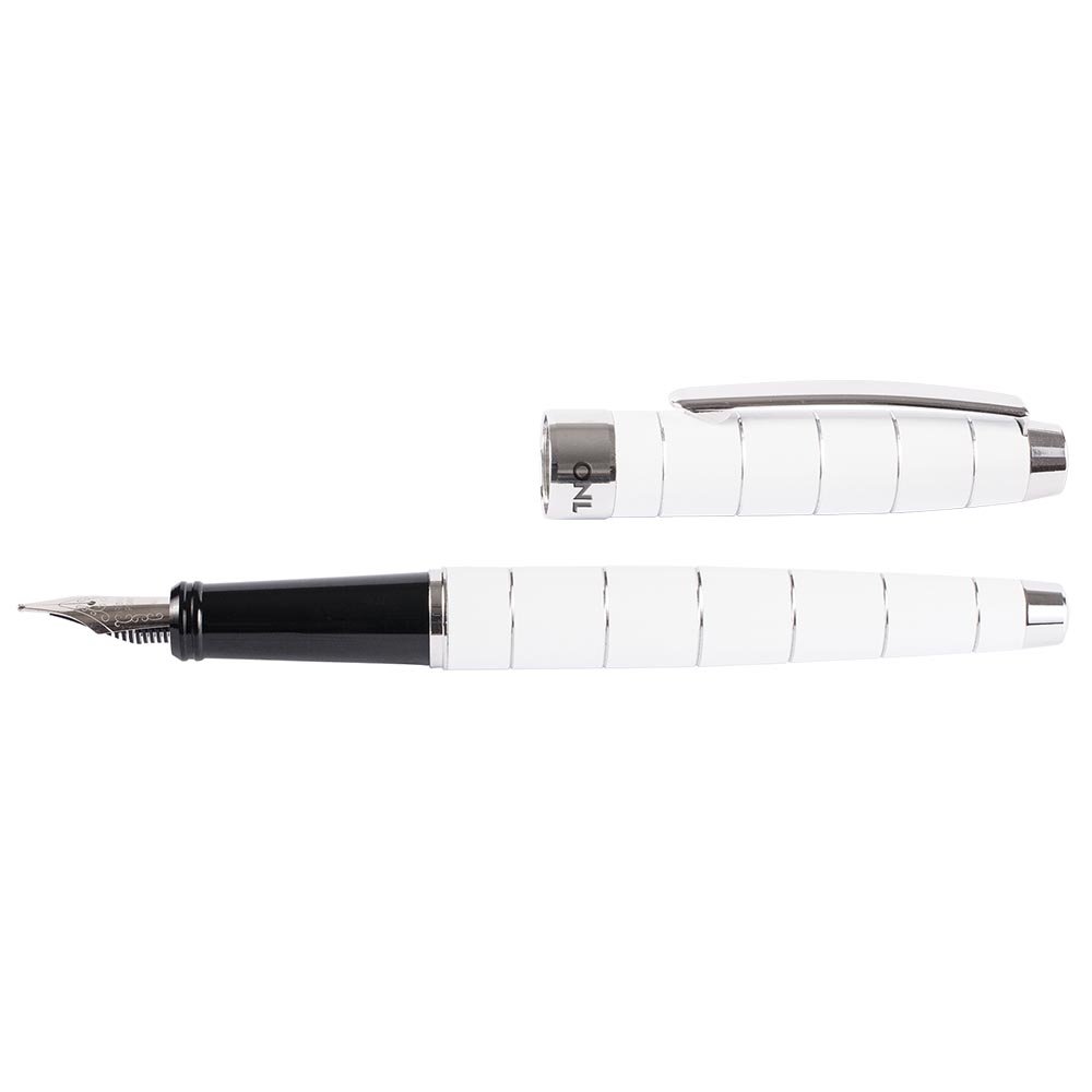ONLINE Geschenkset mit Metall-Füllhalter und Drehkugelschreiber Lined White, inkl. Echtleder-Etui,in zeitlosem Design