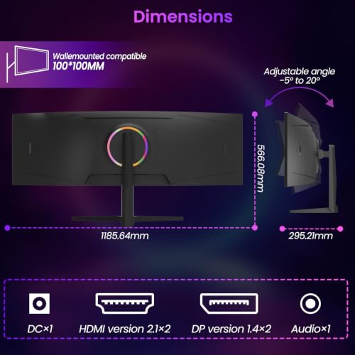 Image of Gawfolk 49inch Ultrawide Curved Monitor, 5120x1440 DQHD 120Hz 1ms 1500R