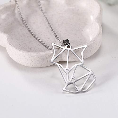 QIAMNI Hollow Fox Animal Stainless Steel Silver Gold Pendant Necklace for Women Men Premium Clavicle Chain Charm Personality Gift