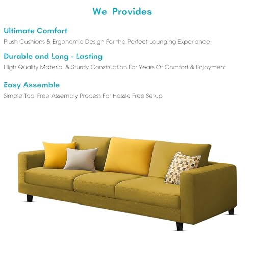 Image of Galib 3 Seater Sofa Set for Living Room (Yellow Fabric) Premium Fabric Sofa Set